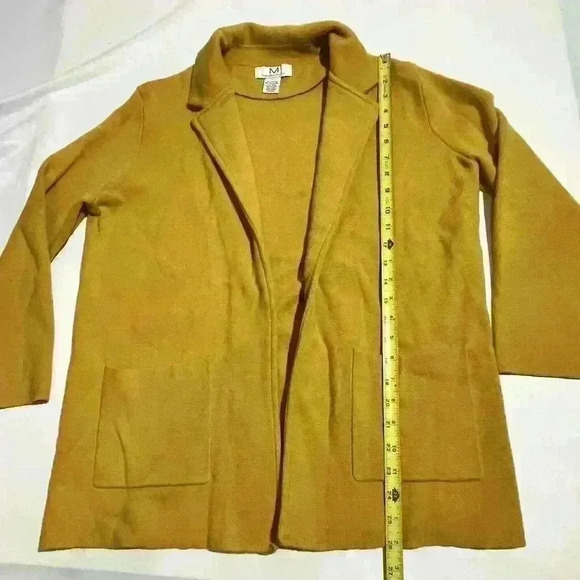 Magaschoni Cotton Wool Blend Cardigan Sweater Womens M Yellow Open Front - Picture 8 of 9